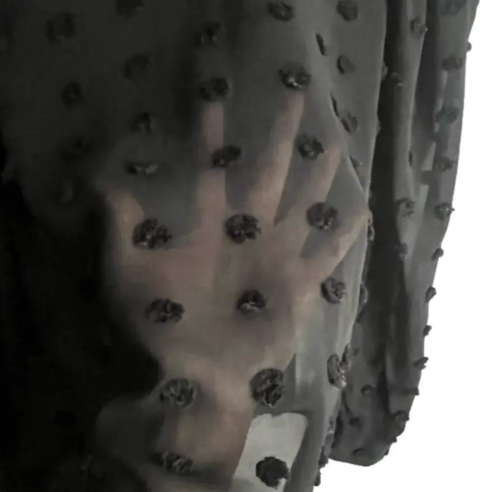 ZARA Semi Sheer Pompom Polka Dot Long Sleeve Puff Shoulder Blouse Black Size XS - Picture 6 of 8